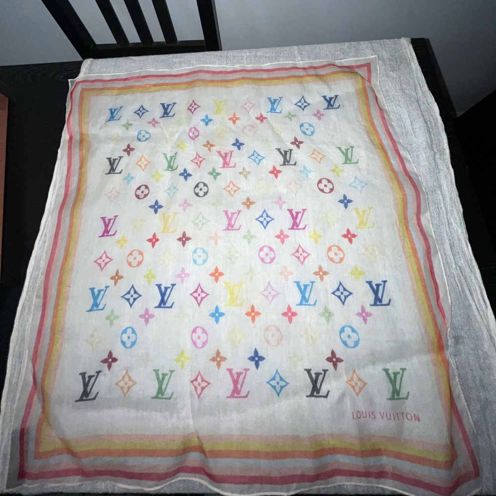 Authentic Louis Vuitton multicolor monogram Murakami Silk Scarf - Picture 7 of 8